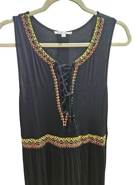 Spense Black Embroidered Lace-Up Sleeveless Maxi Summer Dress Boho Western